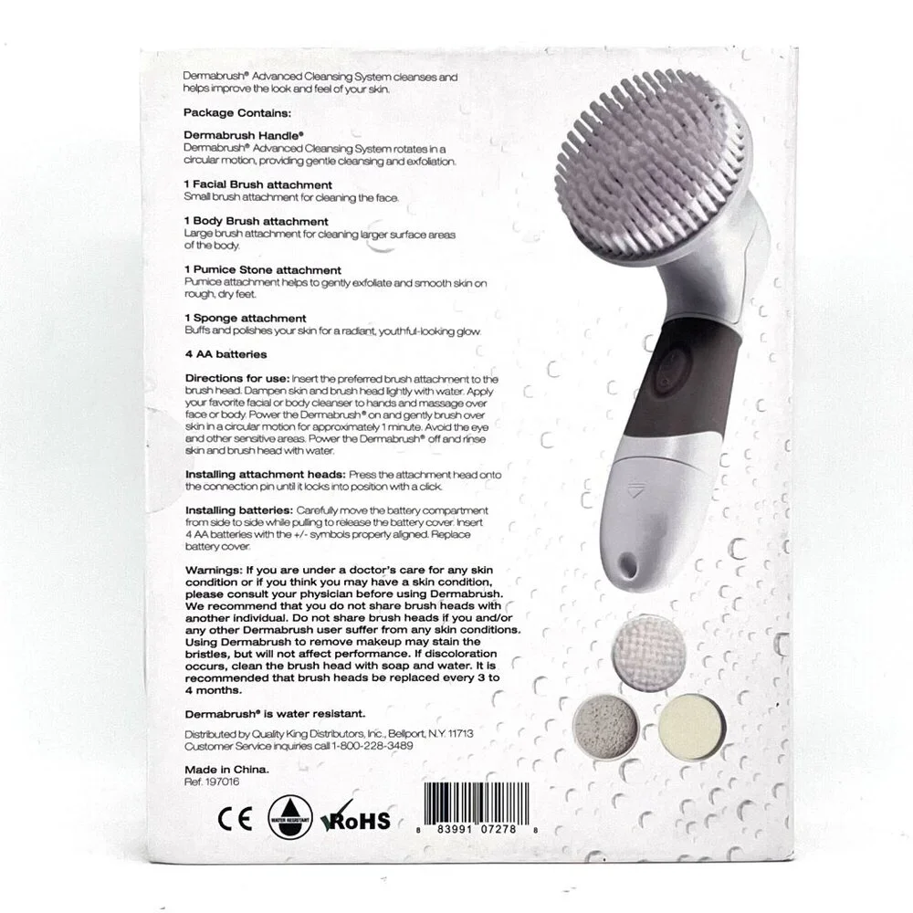 Dermabrush Advanced Skin Cleansing System With 4 Attachments Brush Pumice Sponge - Picture 2 of 11
